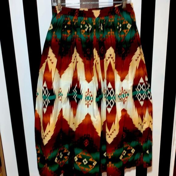 1994 Vintage Western Aztec Southwest Printed Cotton Maxi Full Circle Skirt Small - Picture 1 of 11